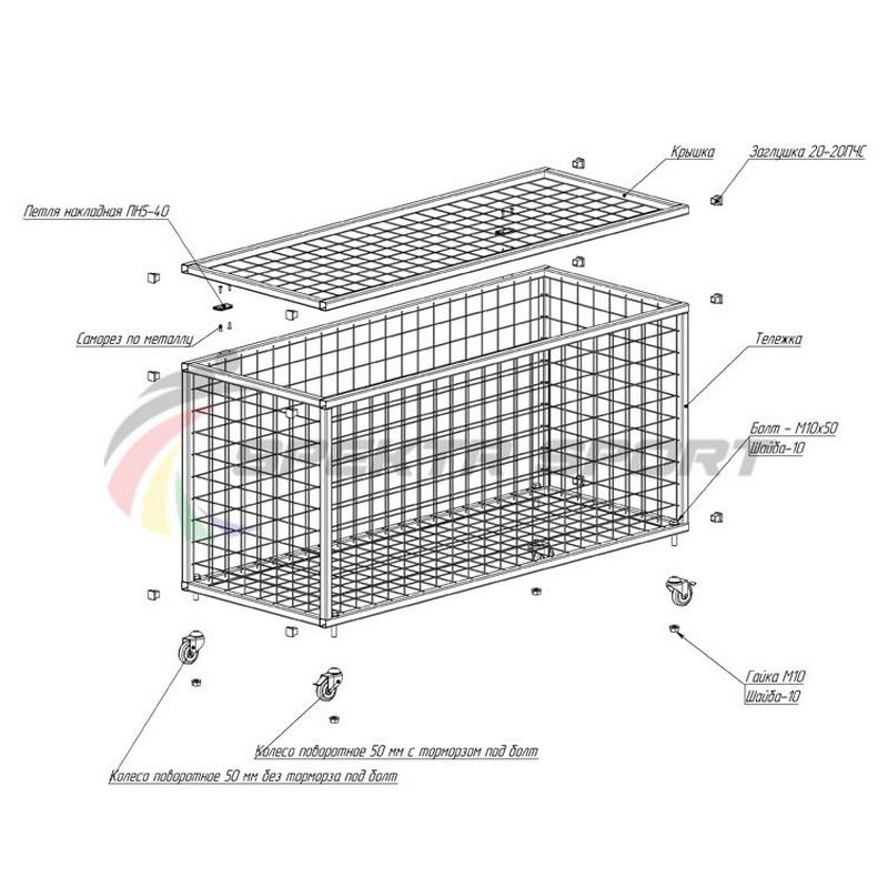 Тележка для мячей и спорт. инвентаря 113х45х54 см  (разборная) Pioner A14095
