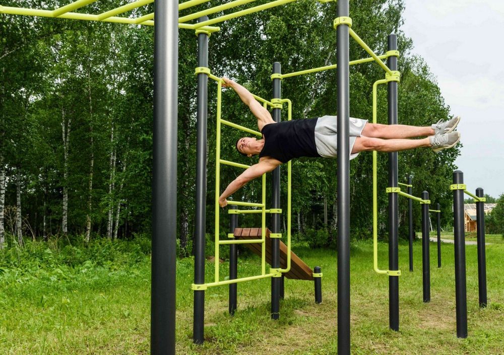 Воркаут (рукоход, швед. стенка, 2 переклад., переклад. верт., накл. скамья, брусья)  Pioner A17429