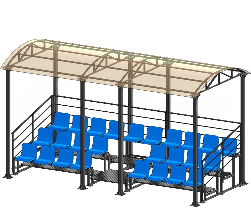 Трибуна для зрителей 3 ряда на 26 мест с навесом и перилами