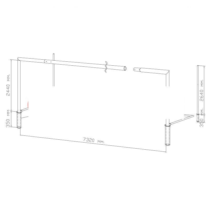 Ворота футбольные 7,32х2,44 м, на стаканах, Сталь, тренир, пара, створ  Pioner A13266