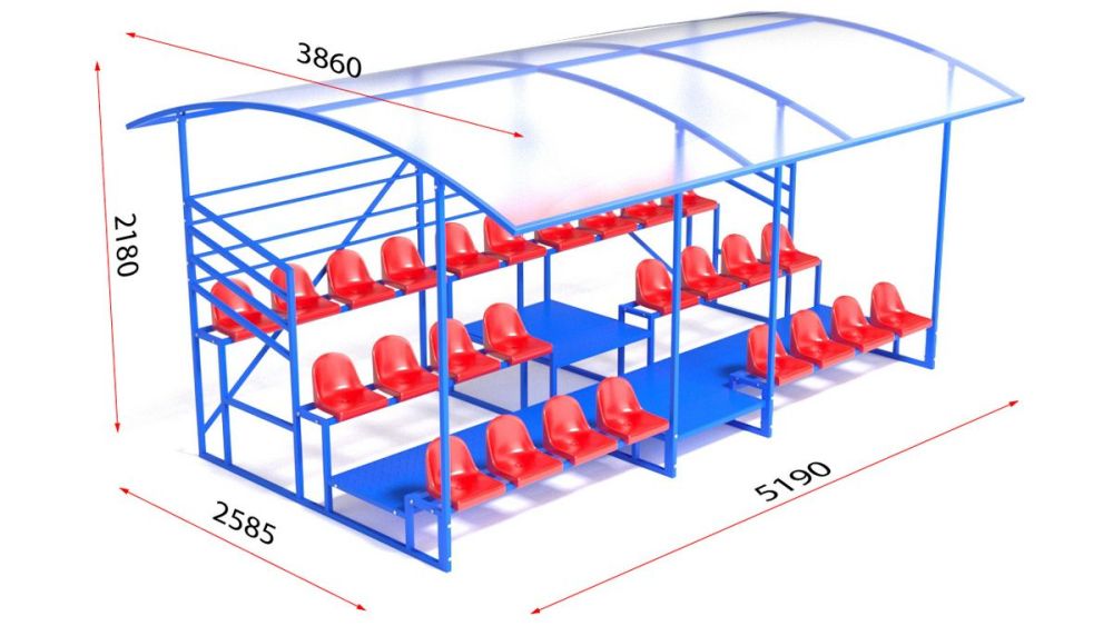 Трибуна с навесом, с ограждением, 3-х рядная  Pioner A13594