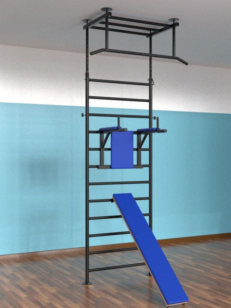 Шведская стенка враспор с регулировкой высоты  с брусьями и доской Pioner A16161