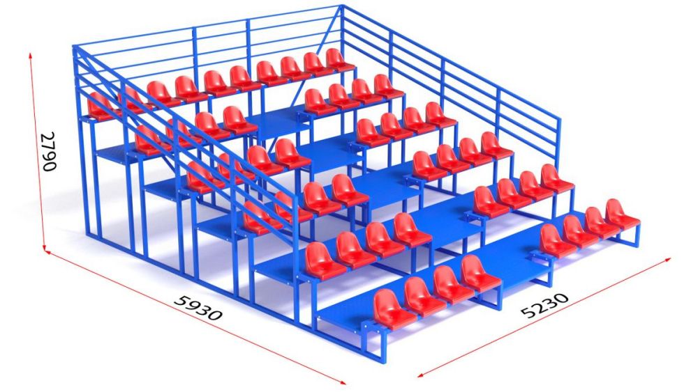 Трибуна с сидениями, шестирядная, с ограждением  Pioner A13599