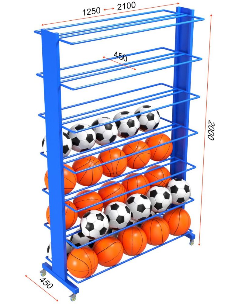 Стеллаж для мячей усиленный двухсторонний  200х160х50 на 84шт. Pioner A13602