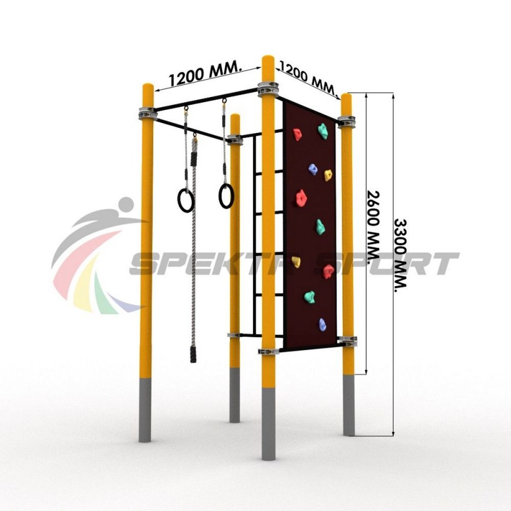 Детский воркаут комплекс с канатом, кольцами, скалодромом и шведской стенкой  Pioner A10983