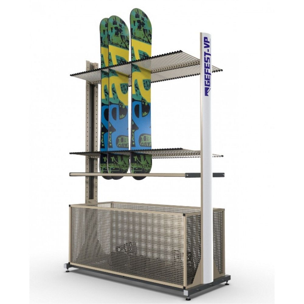 Стеллаж Премиум СП-2 для сноубордов, двухсторонний с корзиной 219х215х67см  SP2-148