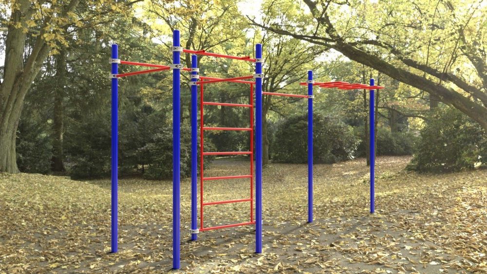 Комплекс с рукоходом-змейка, шведской стенкой и турниками Воркаут  Pioner A16703