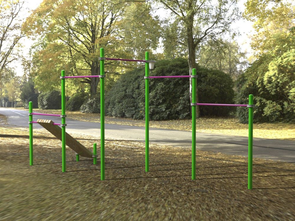 Каскад турников со скамьей для пресса Воркаут   Pioner A16678