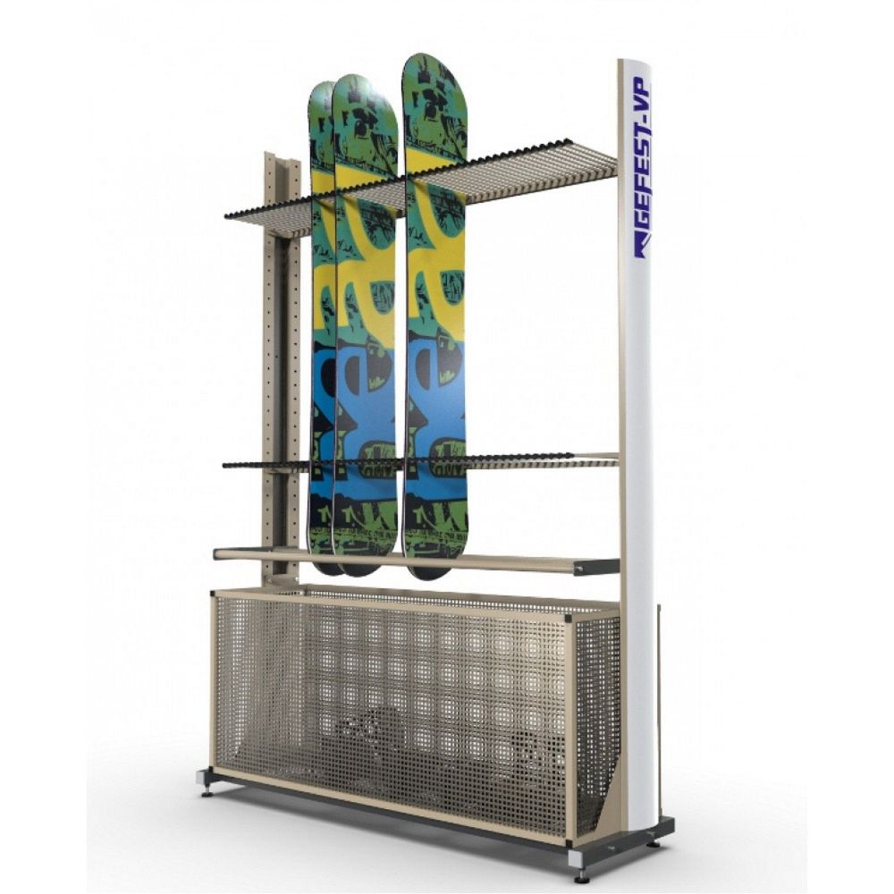 Стеллаж Премиум СП-1 для сноубордов, односторонний с корзиной 219х125х45см  SP1-40