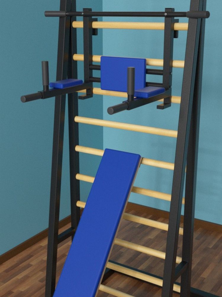 Шведская стенка напольная  металл-береза с брусьями 3 в 1 и доской  Pioner A16163