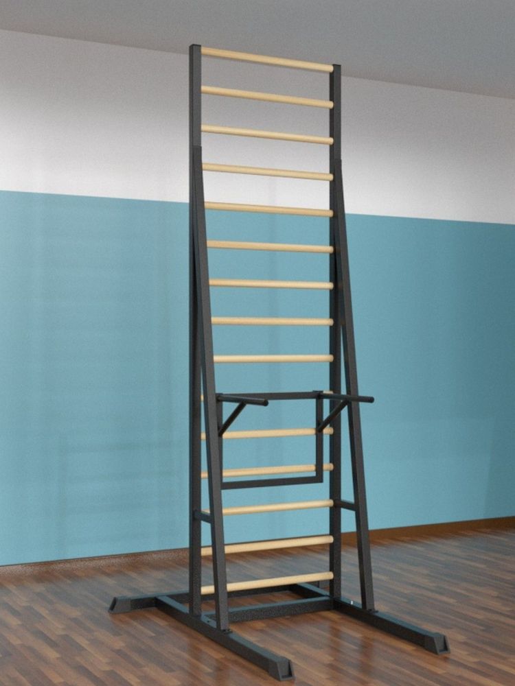 Шведская стенка напольная разборная металл-береза с брусьями  Pioner A16225