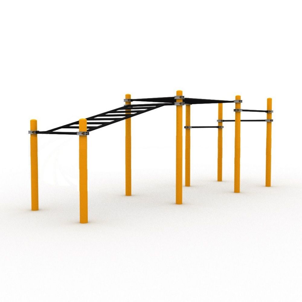 Детский рукоход двухсекционный с подъёмом и 3 турника  Pioner A10986