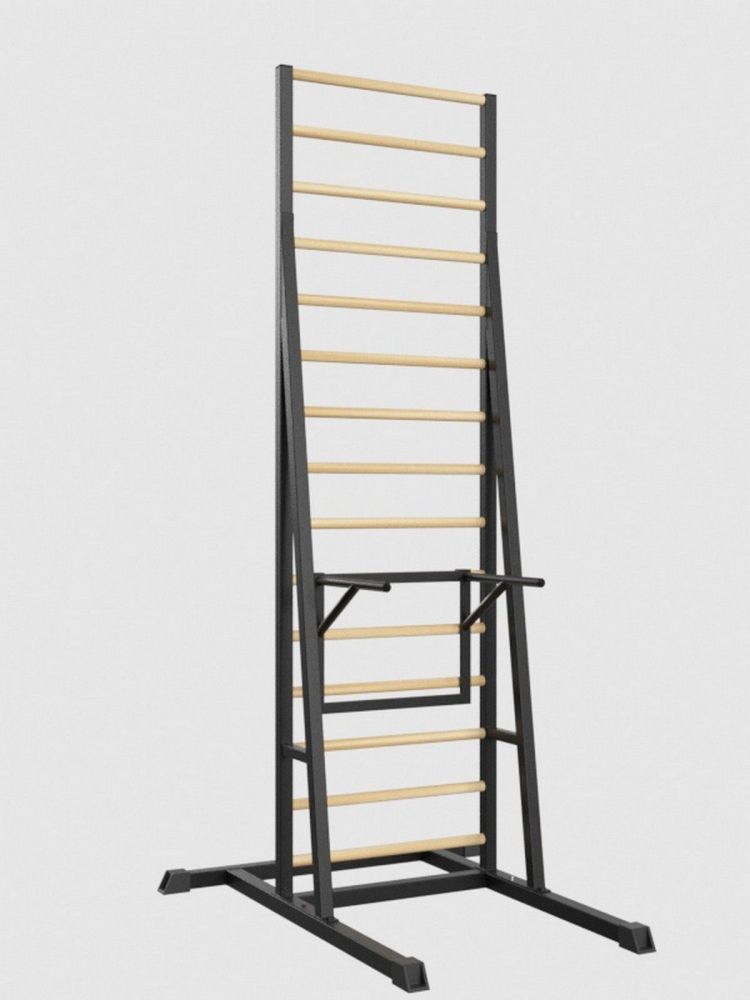 Шведская стенка напольная разборная металл-береза с брусьями  Pioner A16225