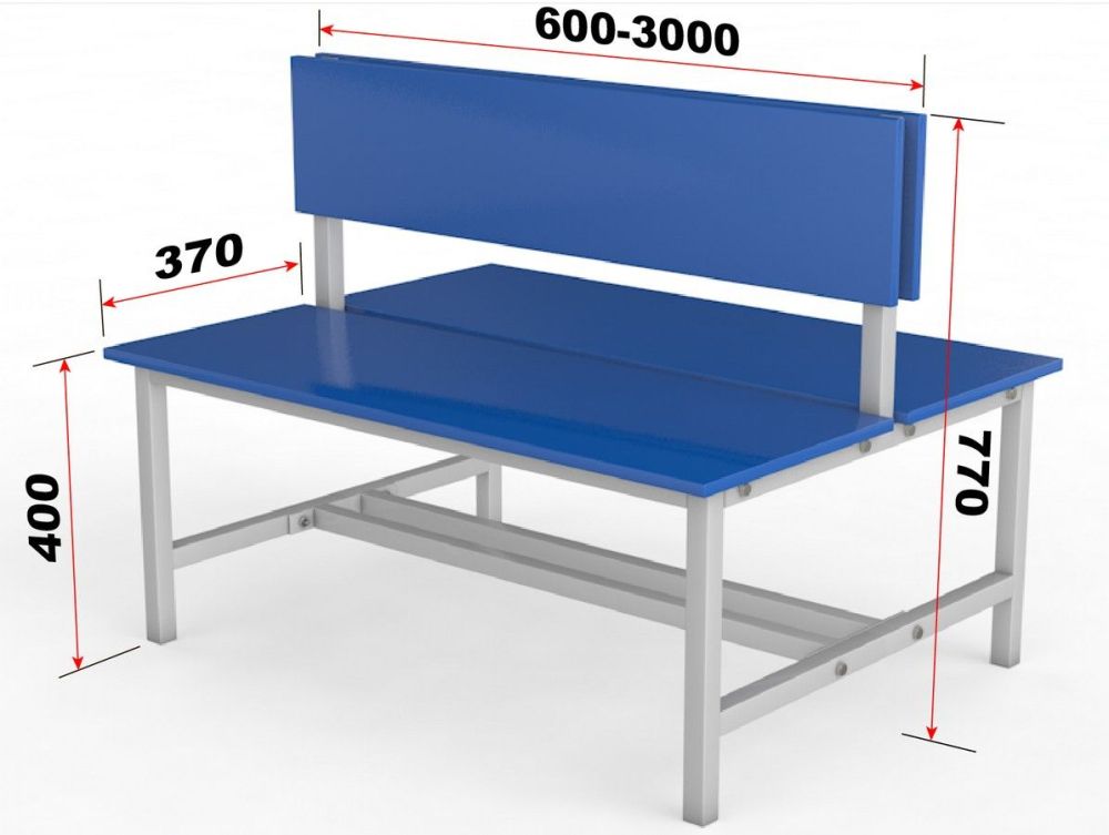 Скамейка для раздевалки со спинкой. Двухсторонняя. Настил ЛДСП 150см Pioner A16384
