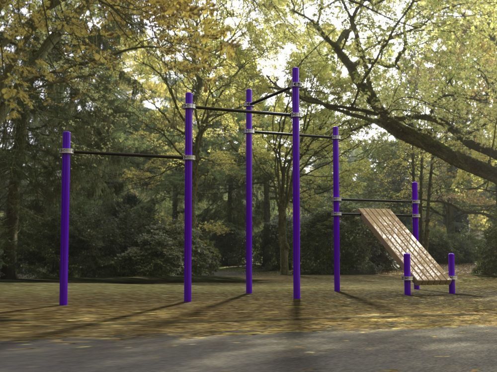 Каскад турников со скамьей для пресса Воркаут Pioner A16769