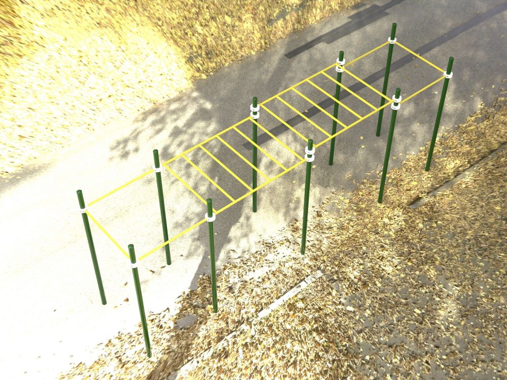 Комплекс Воркаут с рукоходом двухуровневым и 6 турниками  Pioner A16685