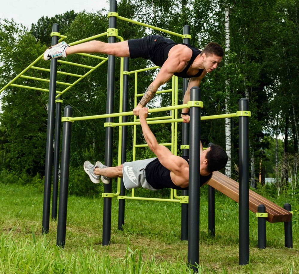 Воркаут (рукоход, швед. стенка, 2 переклад., переклад. верт., накл. скамья, брусья)  Pioner A17429