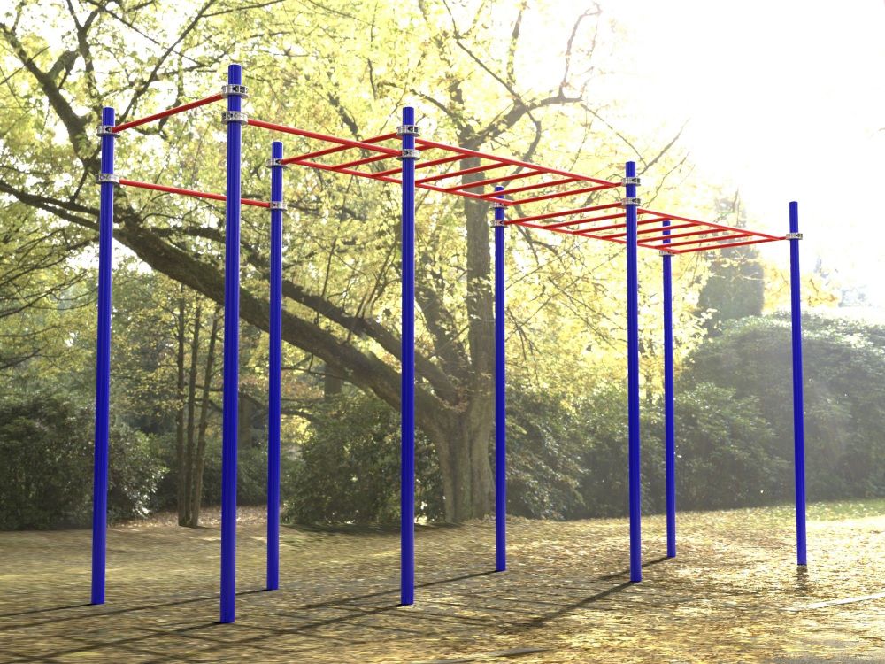 Комплекс для Воркаут с рукоходом двухуровневым и 3 турниками Pioner A16700