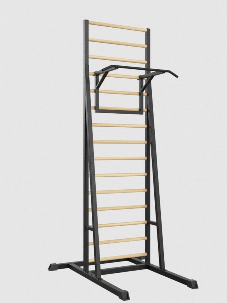 Шведская стенка напольная разборная  металл-береза с турником Pioner A16196