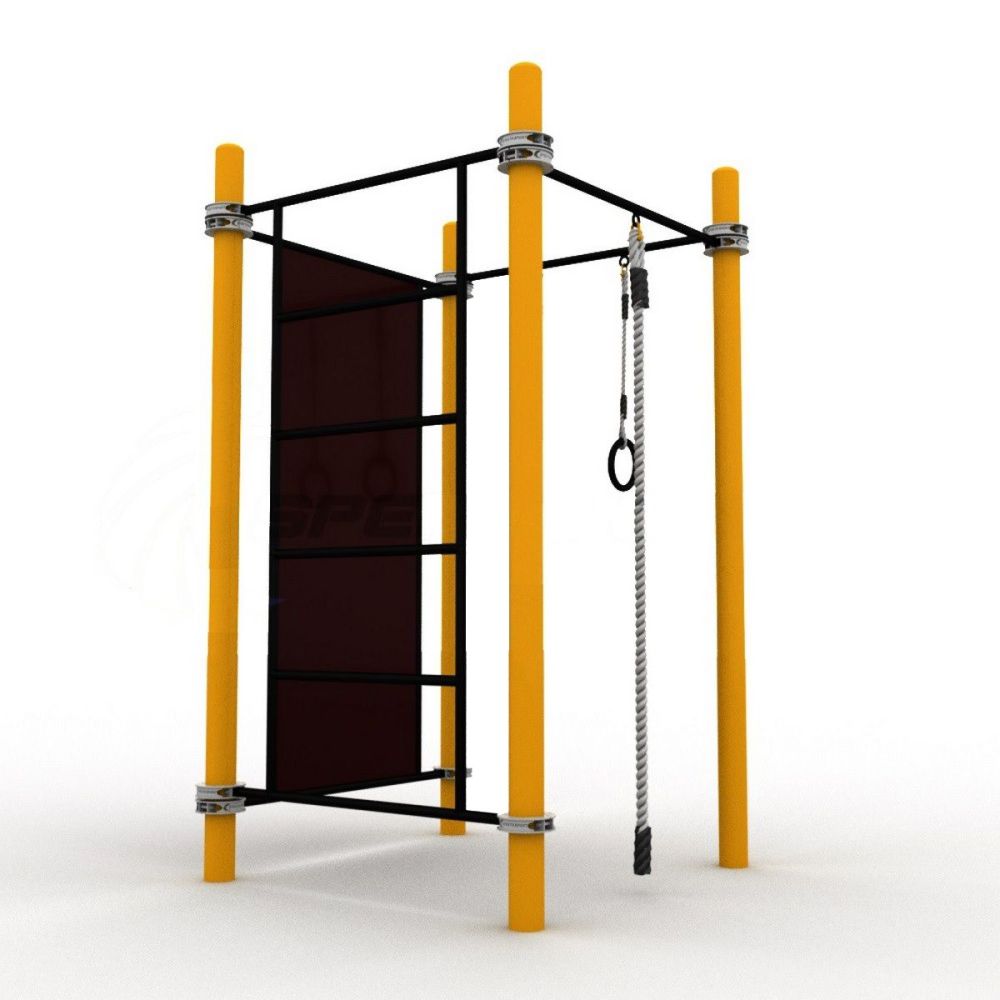 Детский воркаут комплекс с канатом, кольцами, скалодромом и шведской стенкой  Pioner A10983