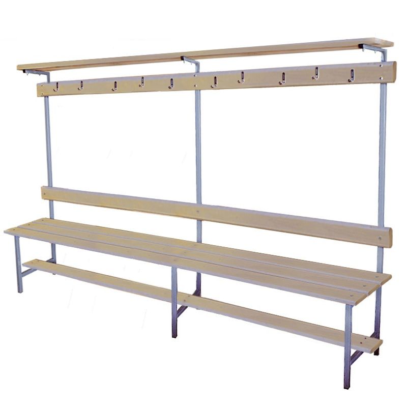 Скамейка для раздевалки с вешалкой 200 см с верхней полкой сиденье из фанеры  Pioner A16005