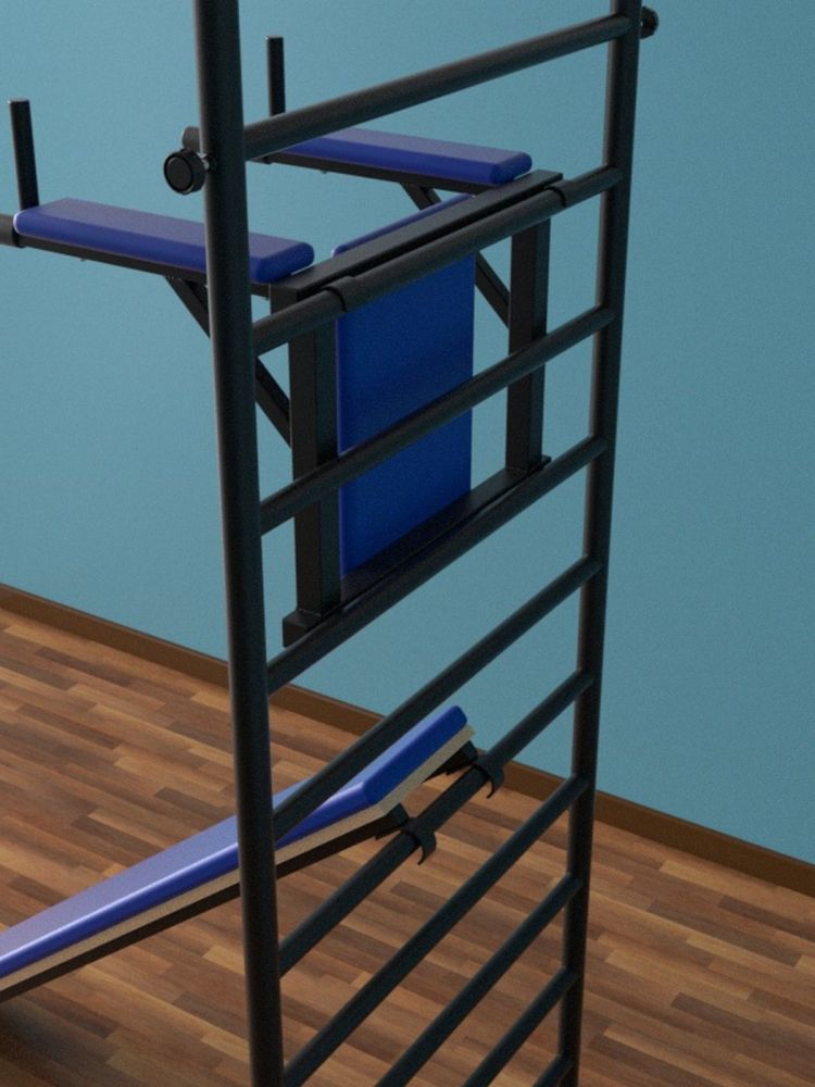 Шведская стенка враспор с регулировкой высоты  с брусьями и доской Pioner A16161