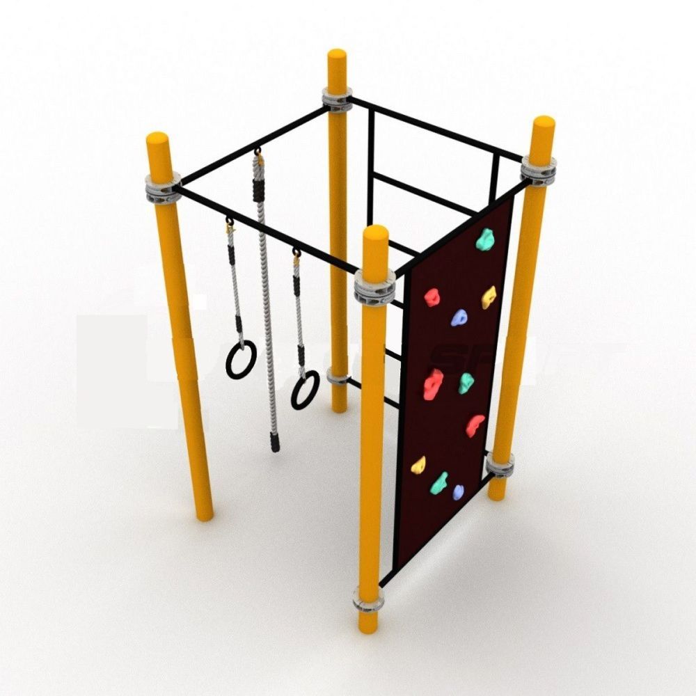 Детский воркаут комплекс с канатом, кольцами, скалодромом и шведской стенкой  Pioner A10983