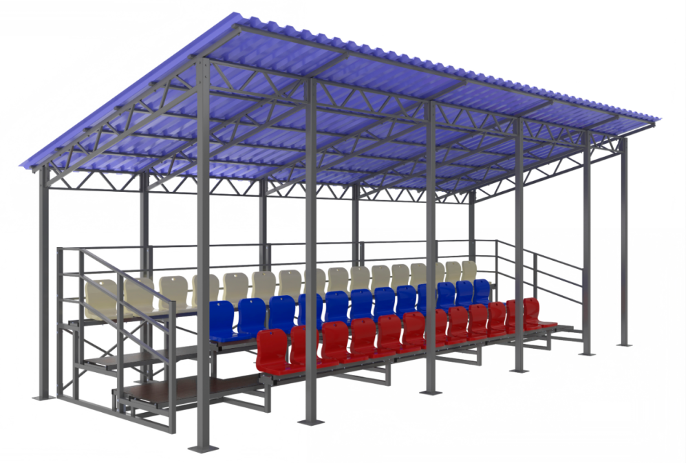 Трибуна сборно-разборная 3-х рядная на 40 мест (с навесом из профлиста)