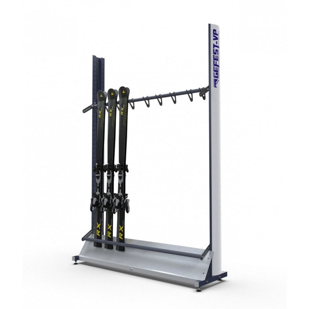 Стеллаж Премиум для горных лыж, односторонний с вешалкой 219х243х45см  GLVP-19