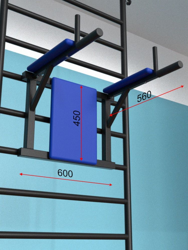 Шведская стенка враспор с регулировкой высоты с брусьями-пресс Pioner A16201