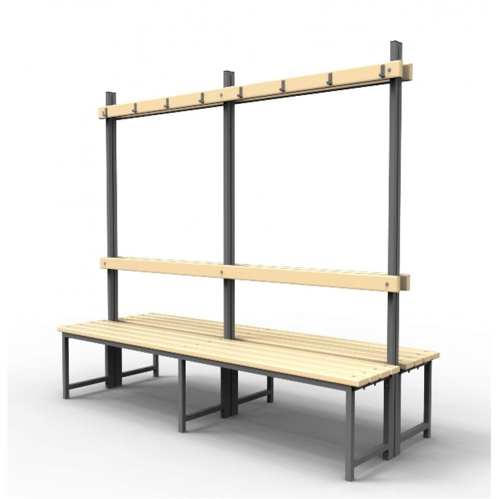 Скамейка для раздевалок с вешалкой двойная (пластик 20 мм) 150x70х178,5см  SRVD 150/75/178