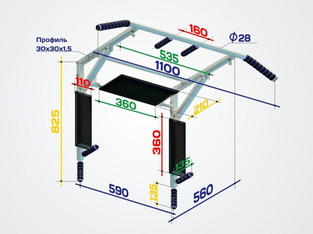 Турник 3 в 1 складной  Workout, черный Pioner A17168