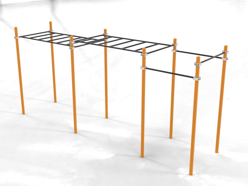 Комплекс для Воркаут с рукоходом двухуровневым и 3 турниками Pioner A16710