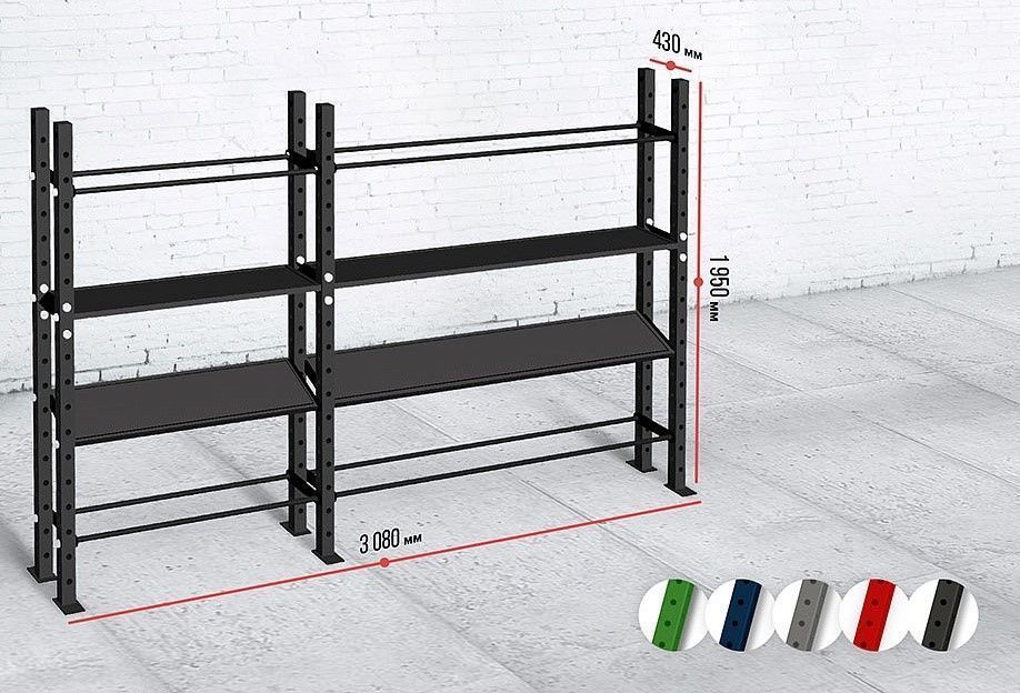 Модульный стеллаж для гантелей, гирь и медболов 318х43х195 (2 секции) Pioner A12229