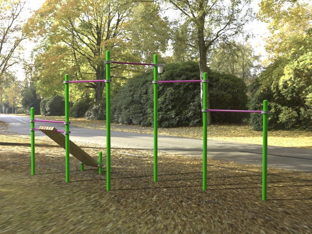 Каскад турников со скамьей для пресса Воркаут Pioner A16681