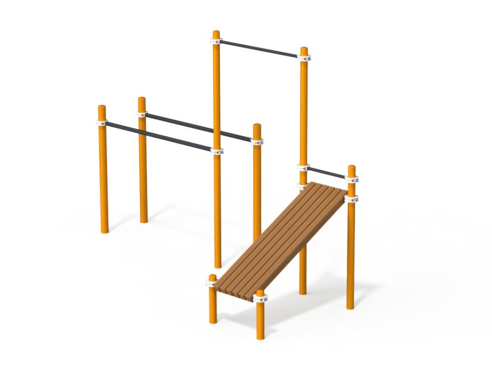 Комплекс из скамьи наклонной, турника и брусьев Воркаут Pioner A16790