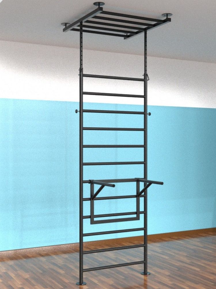 Шведская стенка враспор с регулировкой высоты и турником Pioner A16174