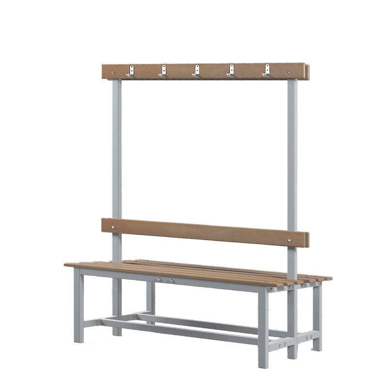 Скамейка для раздевалки двухсторонняя с вешалкой 150 см сиденье из дерева  Pioner A15977